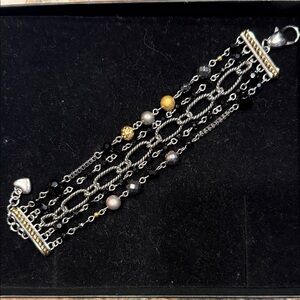 Tocara Elegant Silver, Gold, Black and Grey 5 Row Chain Bracelet!